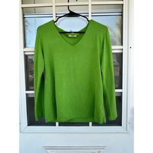 Made in Italy Lime Green Angora Wool Blend V-Neck Long Sleeve Sweater Medium